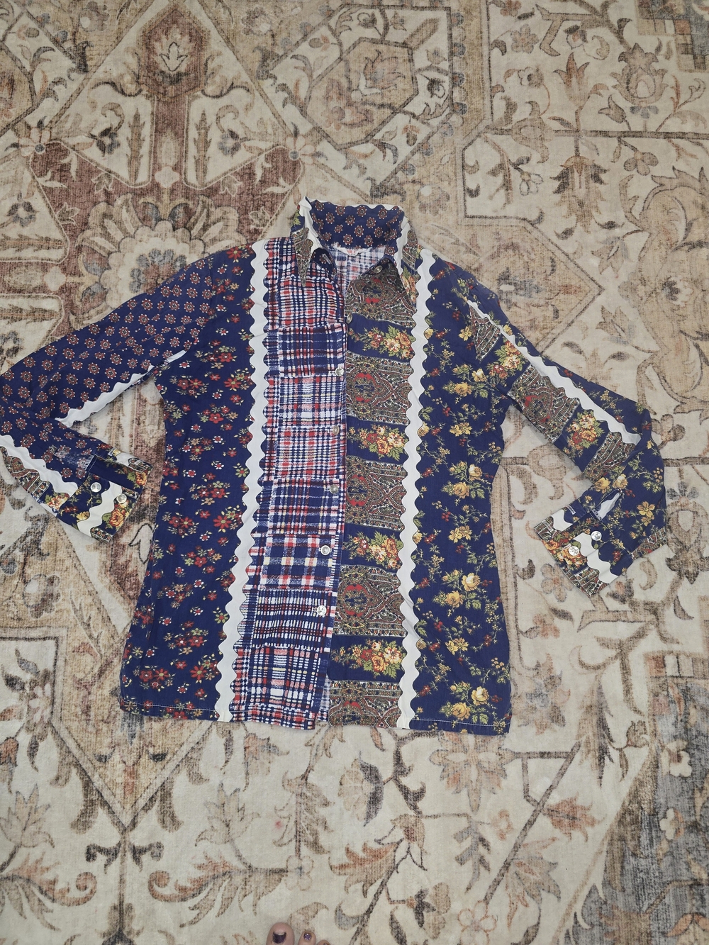 Vintage Alfred Pasquette California Patchwork  Button-Down Shirt